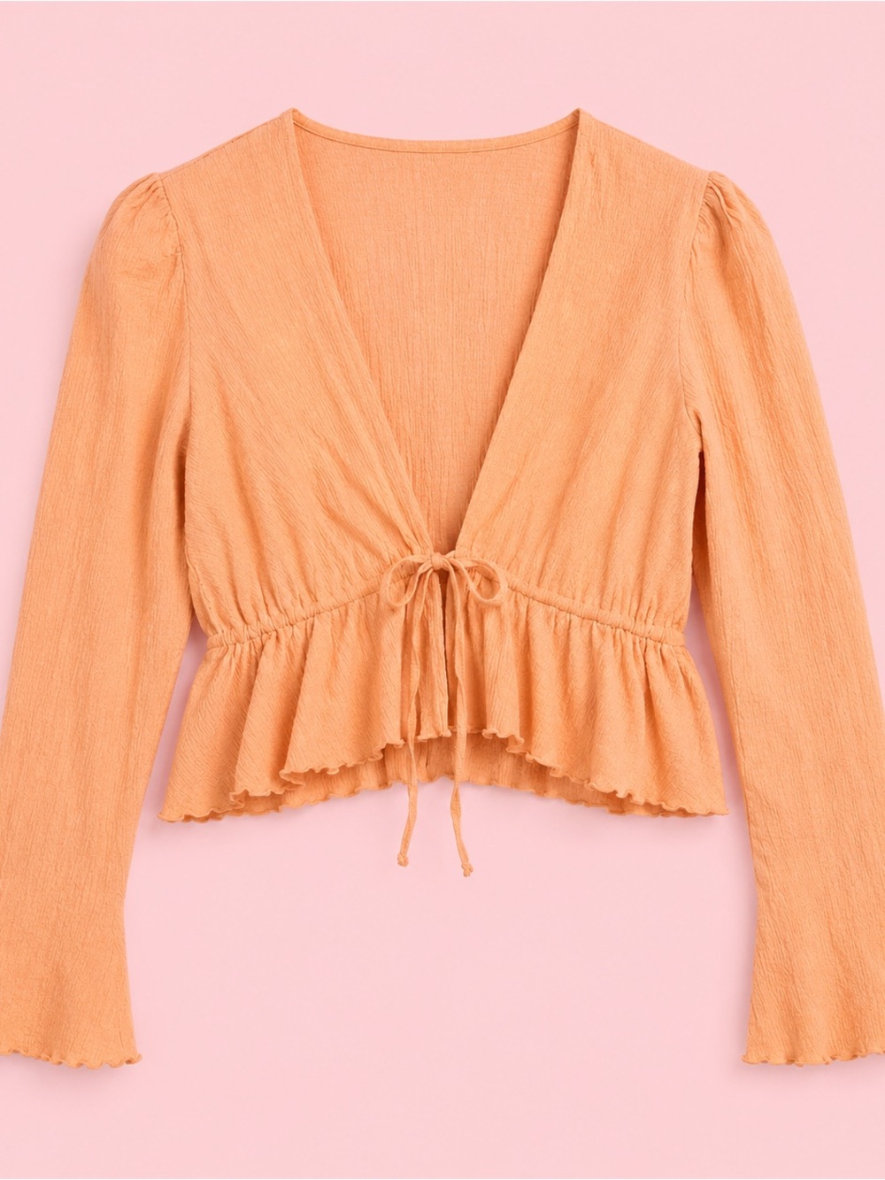 Urban Outfitters Peach Tie Front Ruffle Peplum Long Sleeve Top M